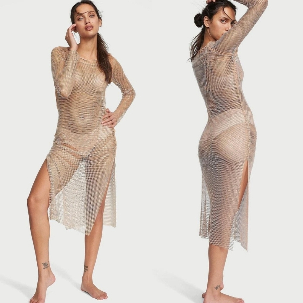 New!Victoria's Secret Shine Mesh Long‎ Slip  Dress